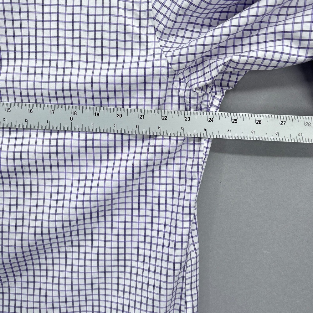 Peter Millar Dress Shirt Mens 17 Long Purple Grid Check Button Up Nanoluxe Dress - Picture 7 of 14